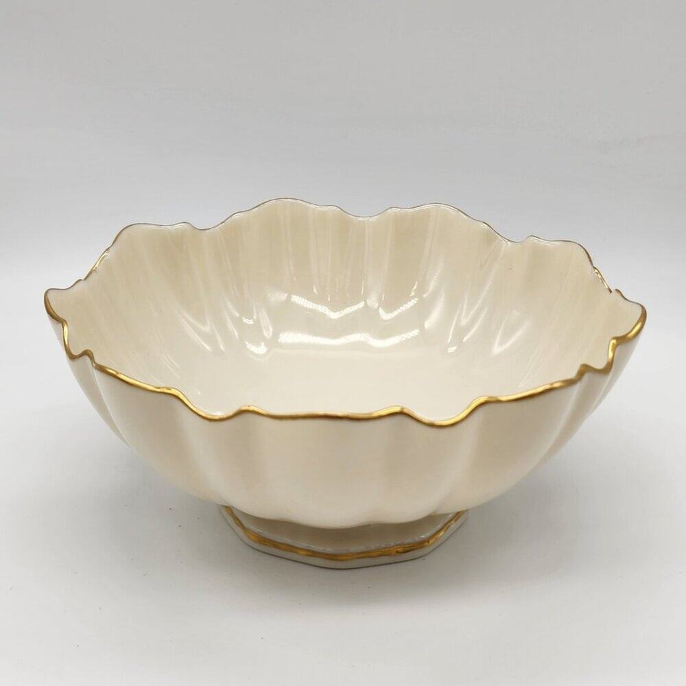 Lenox Symphony Candy Dish Sculpted Bowl Gold Trim Made in USA